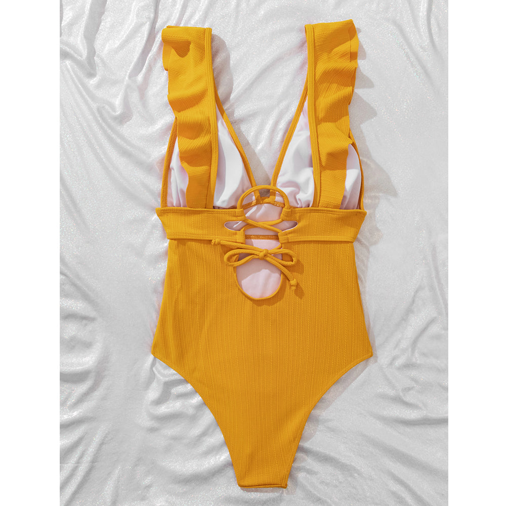 Boho Bikini V-Hals Ruches Open Rug Zomer Badmode