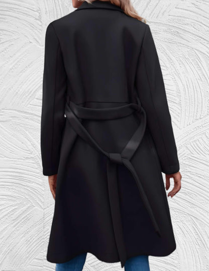 Velanora- Lange formele trench coat met riem om taille