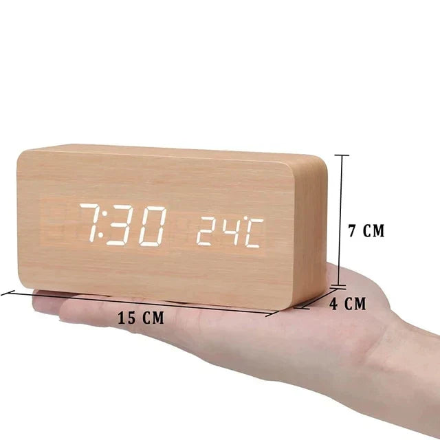 LED Wekker Houten Klok met Spraakbesturing en Eco-modus