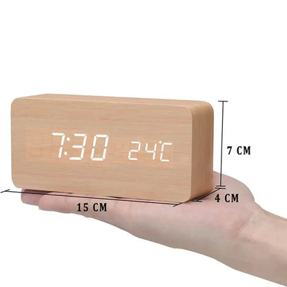 LED Wekker Houten Klok met Spraakbesturing en Eco-modus