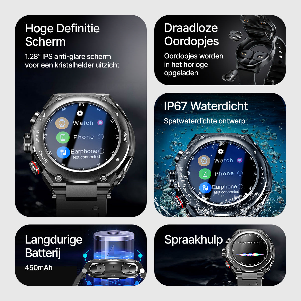 Smartwatch met Oordoppen Draadloos AlphaX
