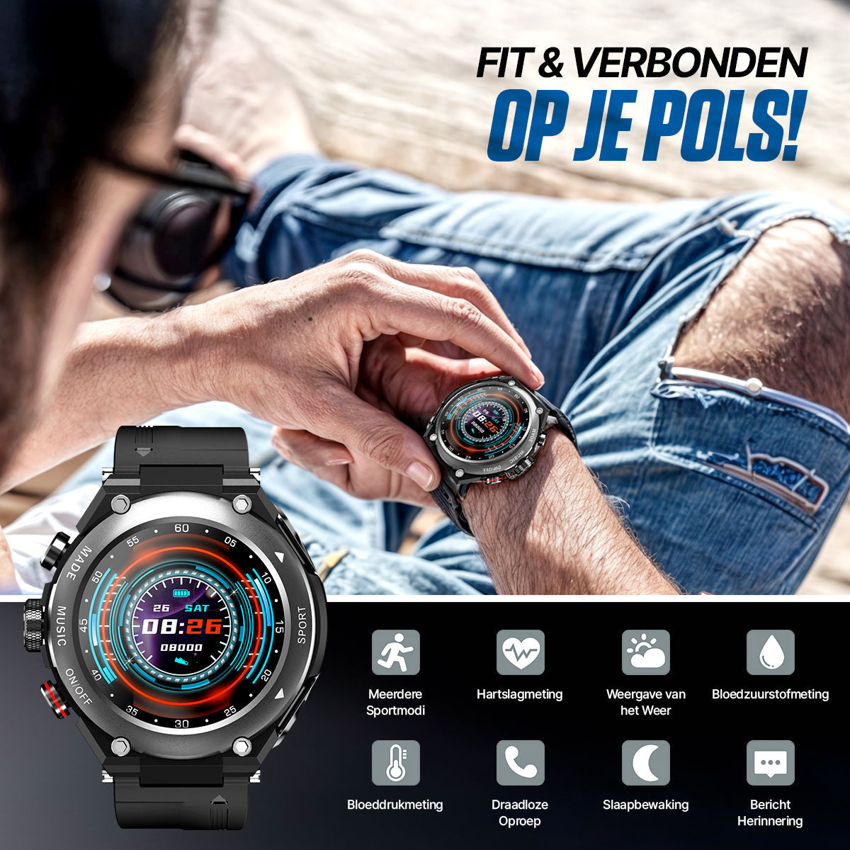 Smartwatch met Oordoppen Draadloos AlphaX