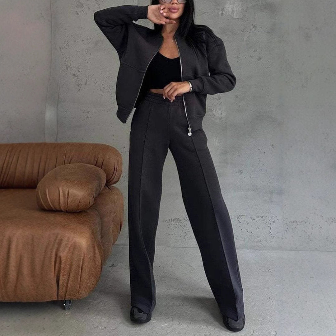 Luxe Tweedelige Set met Ritssluiting en Elegante Pasvorm - Mode Vibes