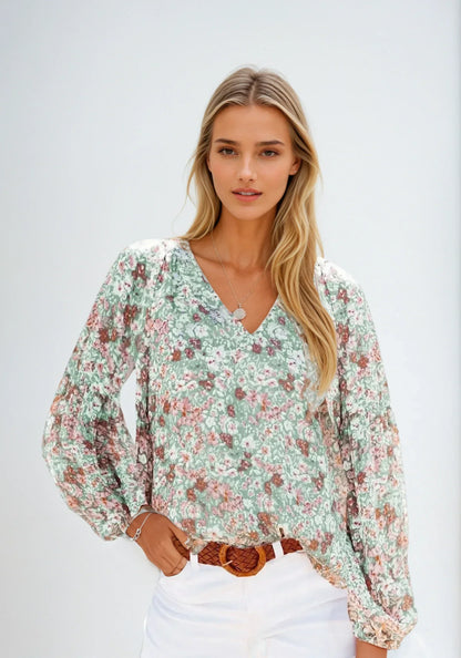 Vrouwelijke Bloemen Blouse Losvallend en Comfortabel
