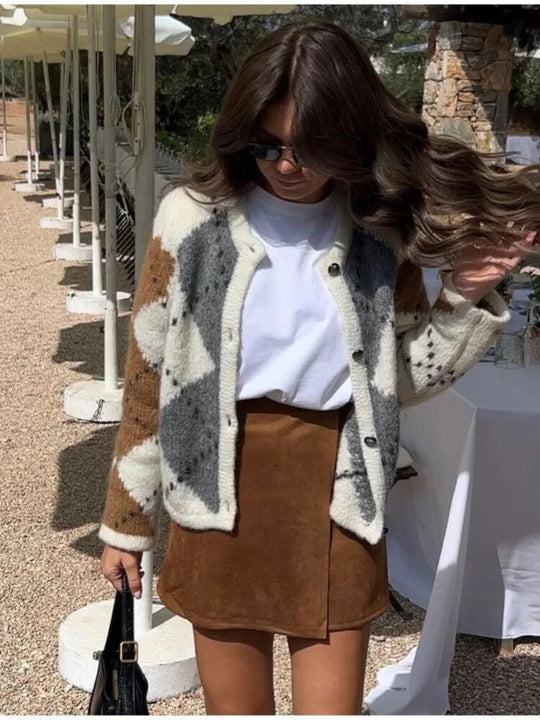 Gebreide Cardigan Geblokt Trendy Comfortabel