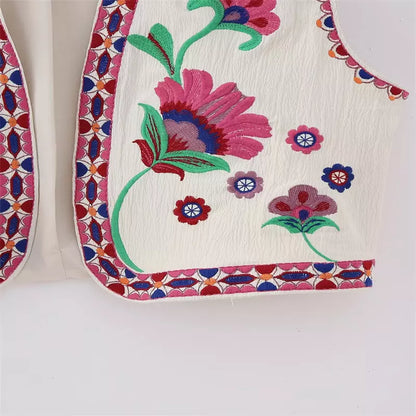 Geborduurd Gilet Blauwe Bloemen voor Vrouw