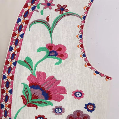 Geborduurd Gilet Blauwe Bloemen voor Vrouw