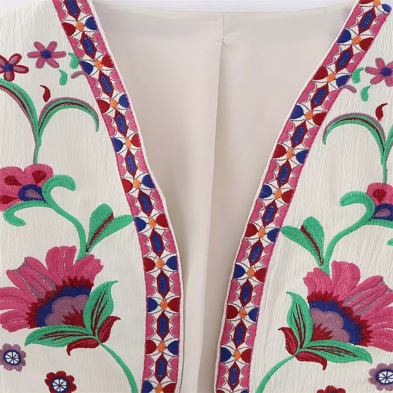 Geborduurd Gilet Blauwe Bloemen voor Vrouw