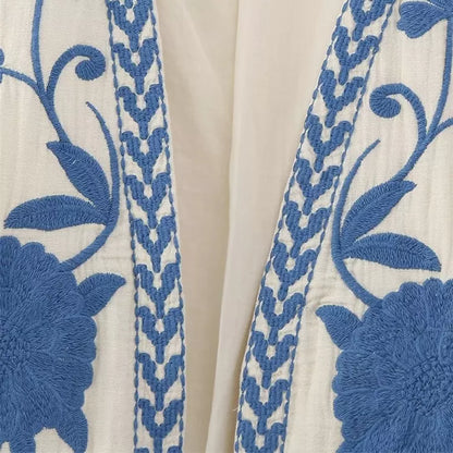 Geborduurd Gilet Blauwe Bloemen voor Vrouw