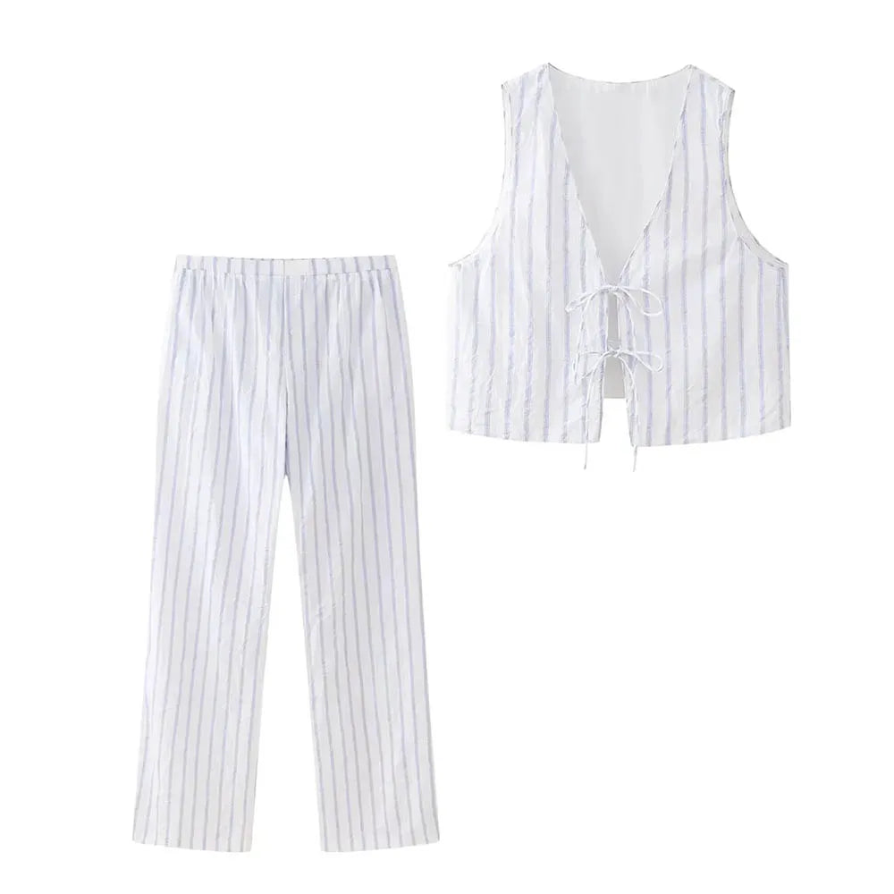 Lunora Zomerset: Gestreepte Top en Hoge Taille Broek
