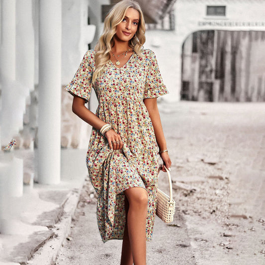 Midi-jurk Bloemenprint Lila Jurk voor Vrouw - Mode Vibes