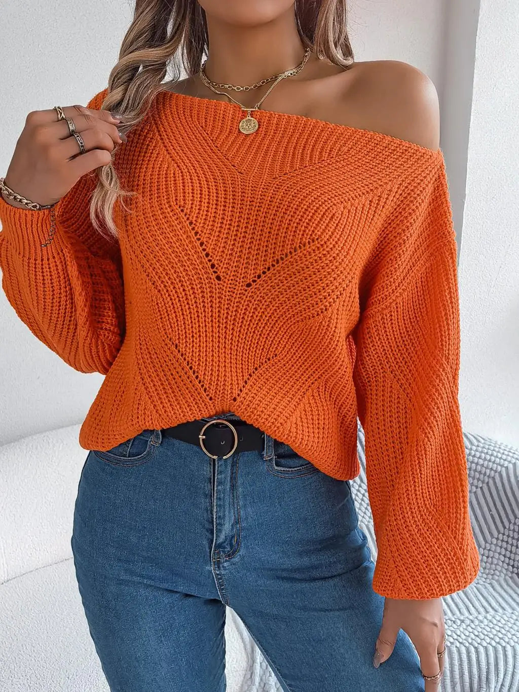 Off-shoulder Trui Gebreid Zacht en Stijlvol