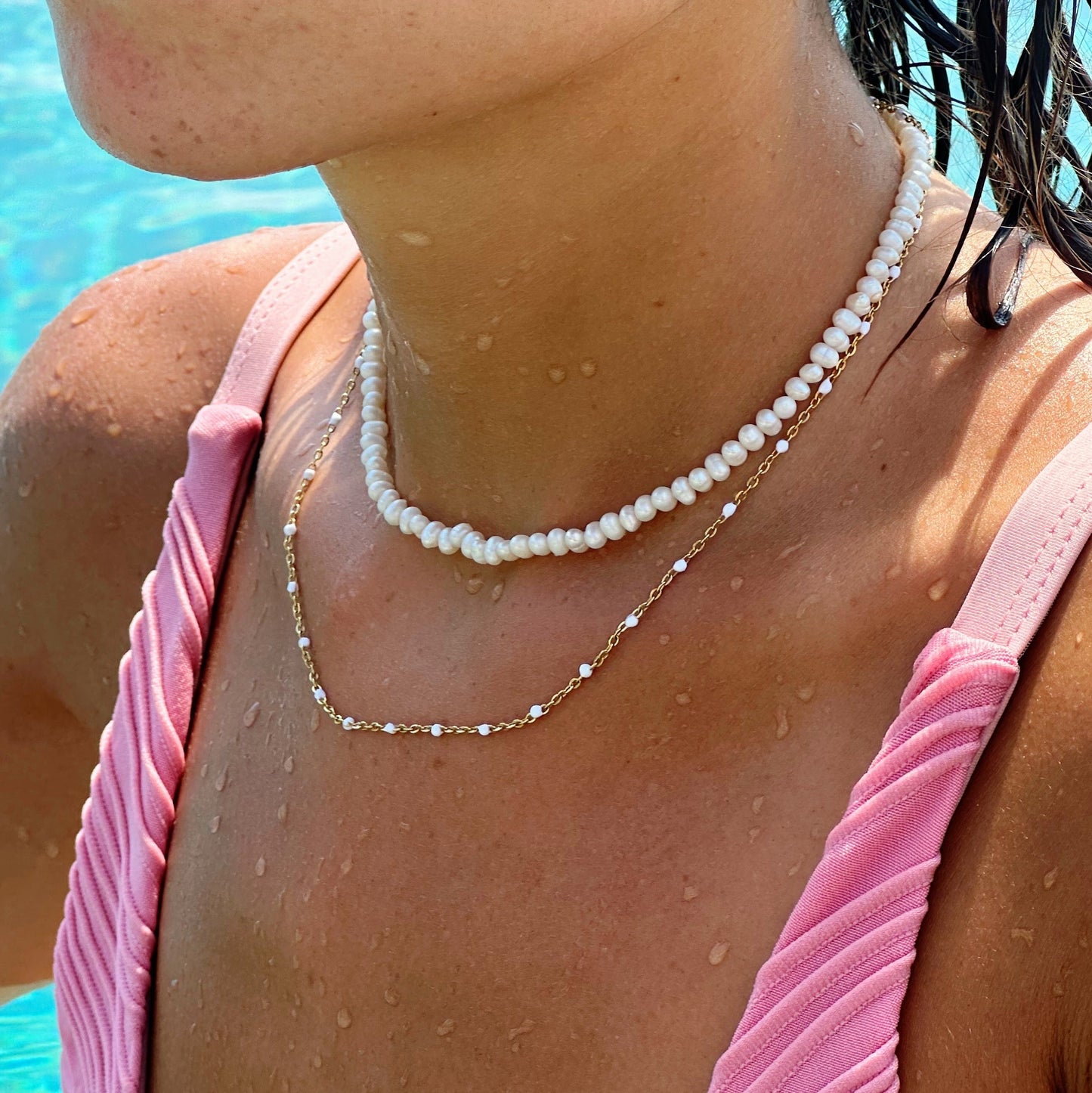 Kralen Choker met Witte Emaille Halsketting
