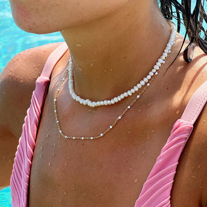 Kralen Choker met Witte Emaille Halsketting
