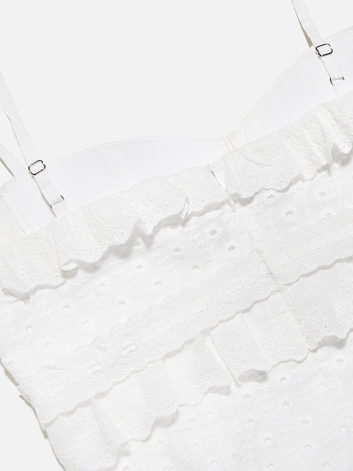 Witte Kantjurk met Ruches Romantische Vrouwelijke Jurk