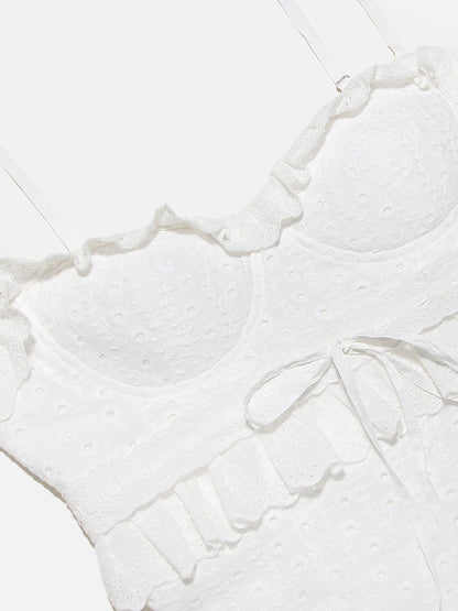 Witte Kantjurk met Ruches Romantische Vrouwelijke Jurk