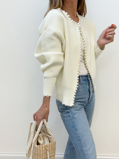 Talicia | Cardigan con bordi strappati e perle