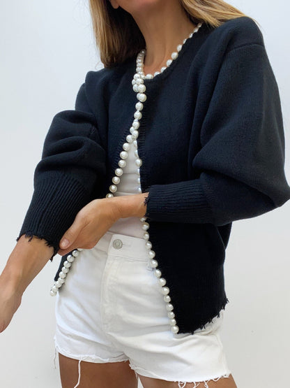 Talicia | Cardigan con bordi strappati e perle