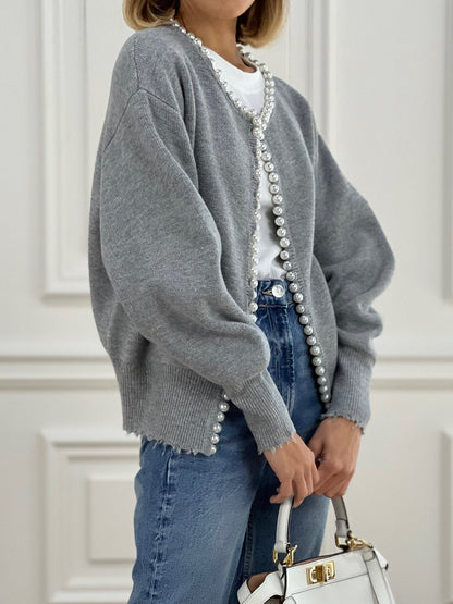 Talicia | Cardigan con bordi strappati e perle