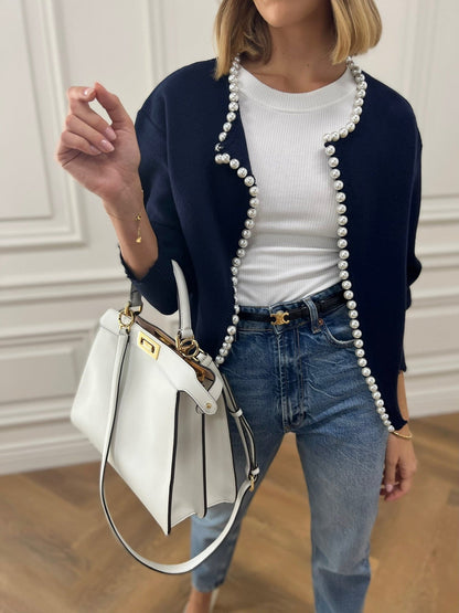Talicia | Cardigan con bordi strappati e perle