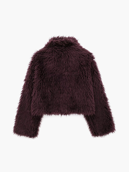 Korte Imitatiebont Jas Pluizig Warm voor Vrouw