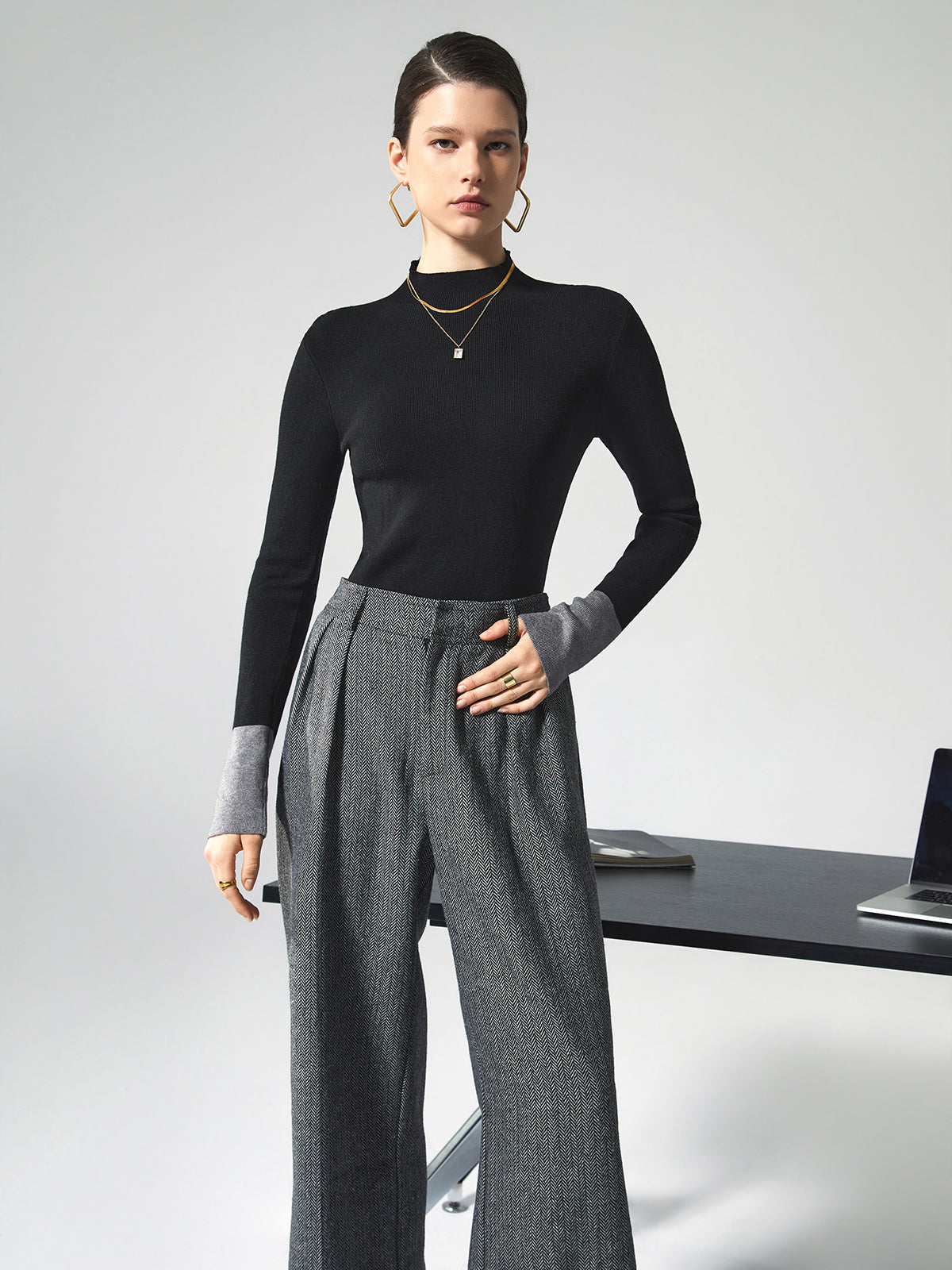 Dames Trui Lange Mouw Contrast Kleuren