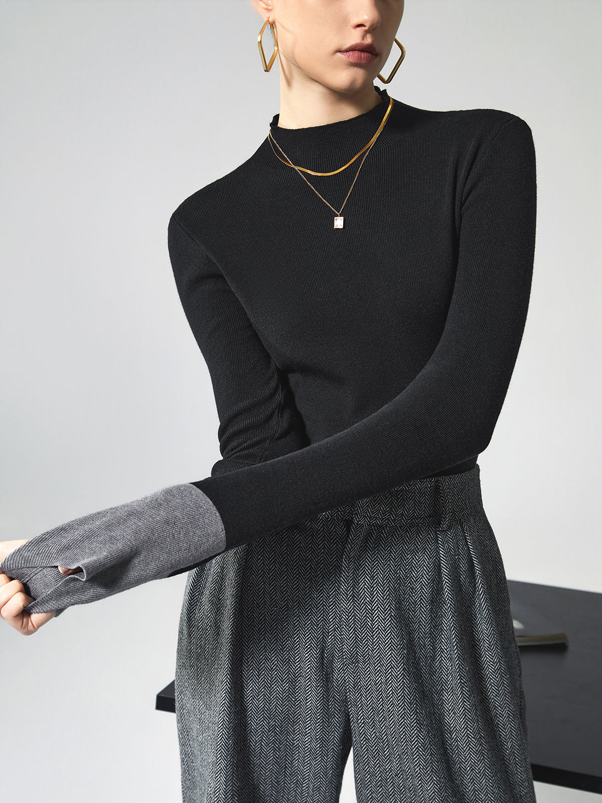 Dames Trui Lange Mouw Contrast Kleuren