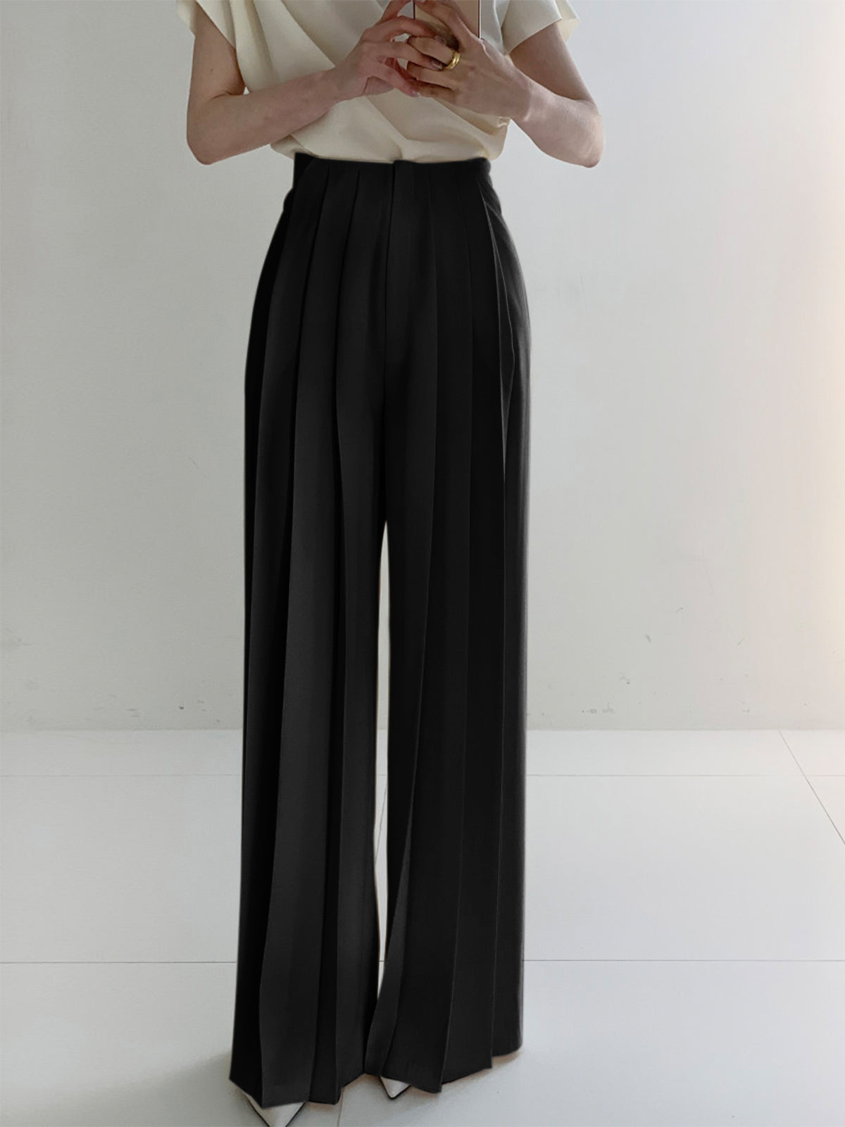 Comfortabele Plissé Pantalon Hoge Taille Dames