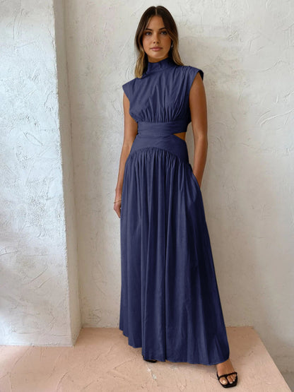 Maxi Jurk met Cut Out Detail en Plooi