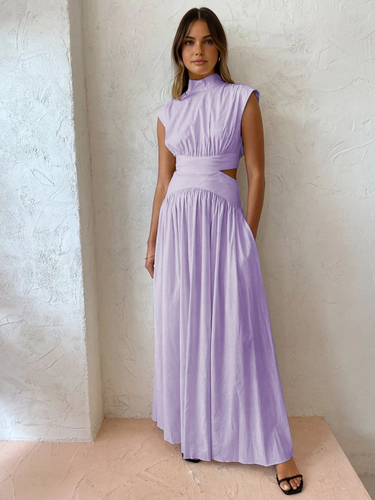 Maxi Jurk met Cut Out Detail en Plooi