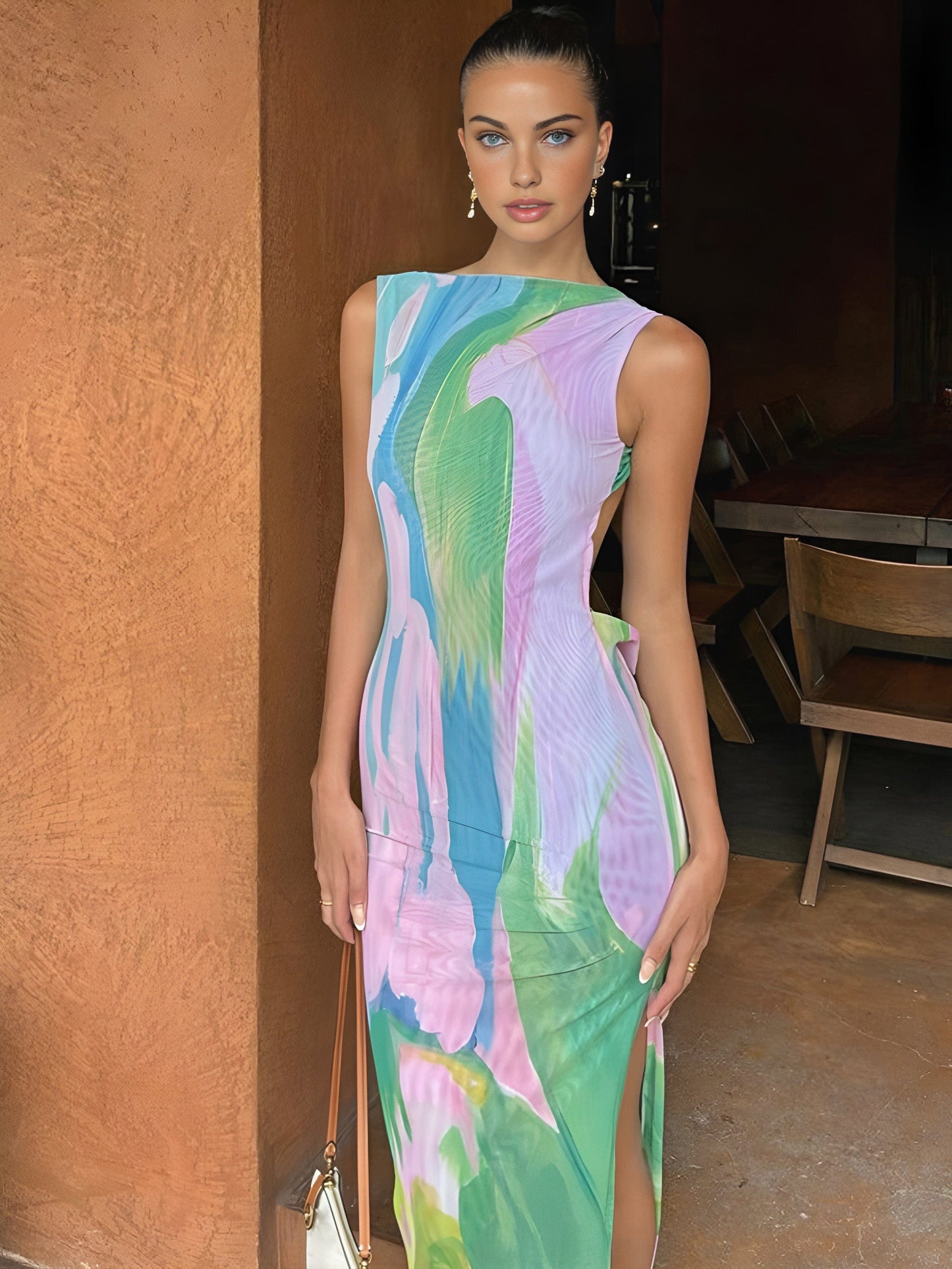 Mouwloze Maxi Jurk Aquarel Print Elegant Zomerjurk - Mode Vibes