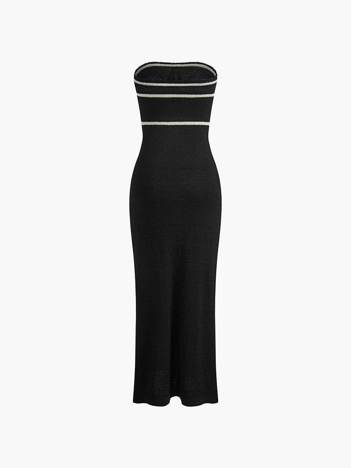 Schouderloze Jurk Bouclé Stof Crème met Contrast