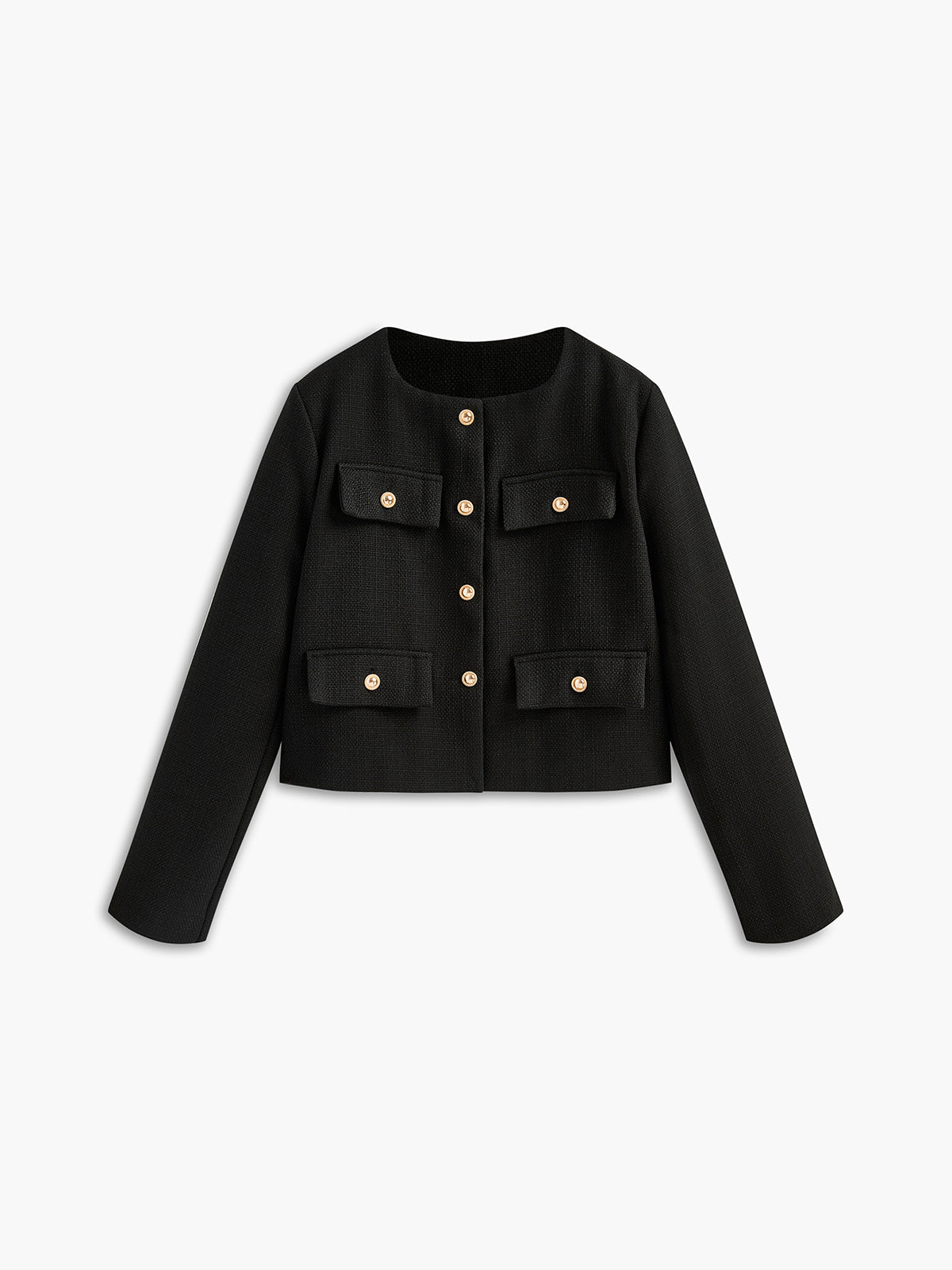 Tweed Blazer Zwart Goud Knoop Maatwerk Jas - Mode Vibes
