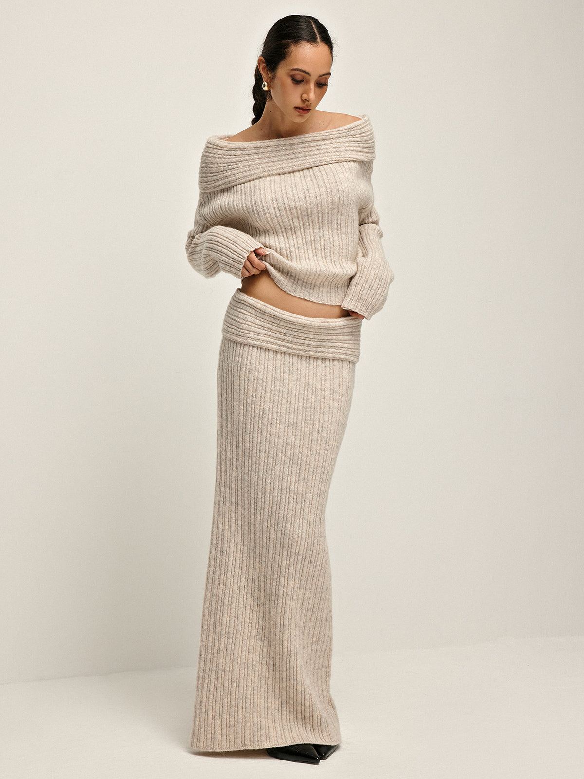 Dames Sweater Off-Shoulder Beige Warm en Stijlvol - Mode Vibes