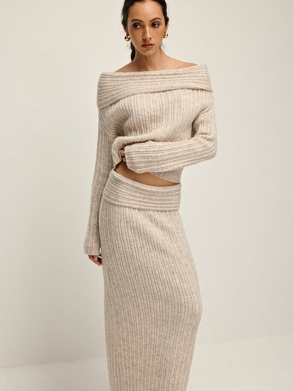Dames Sweater Off-Shoulder Beige Warm en Stijlvol