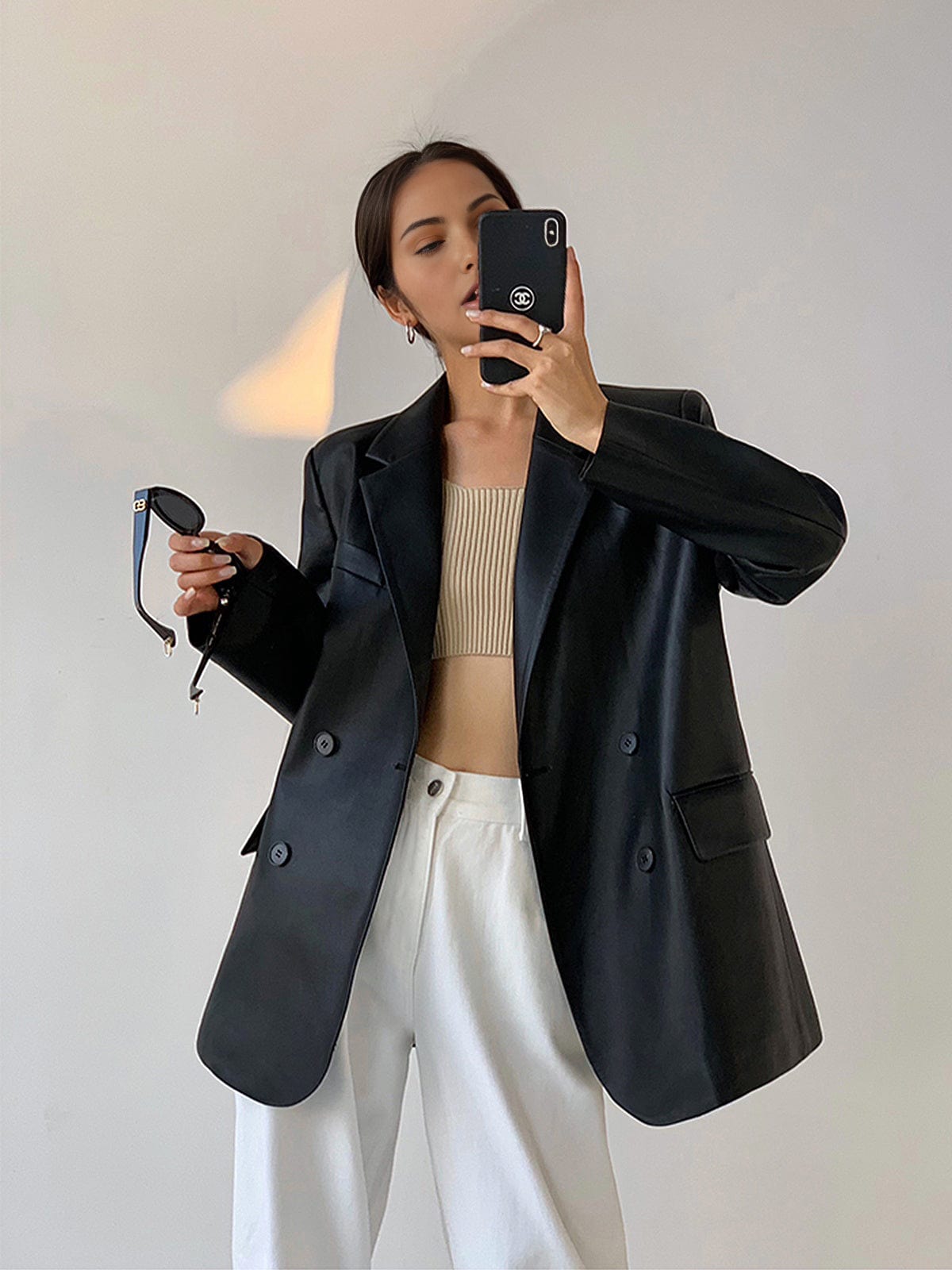 Kunstleder Blazer met Reverskraag voor Vrouw