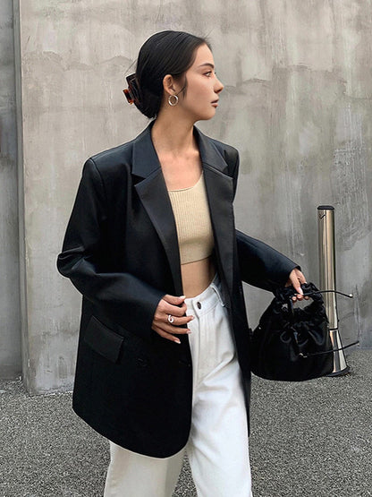 Kunstleder Blazer met Reverskraag voor Vrouw - Mode Vibes