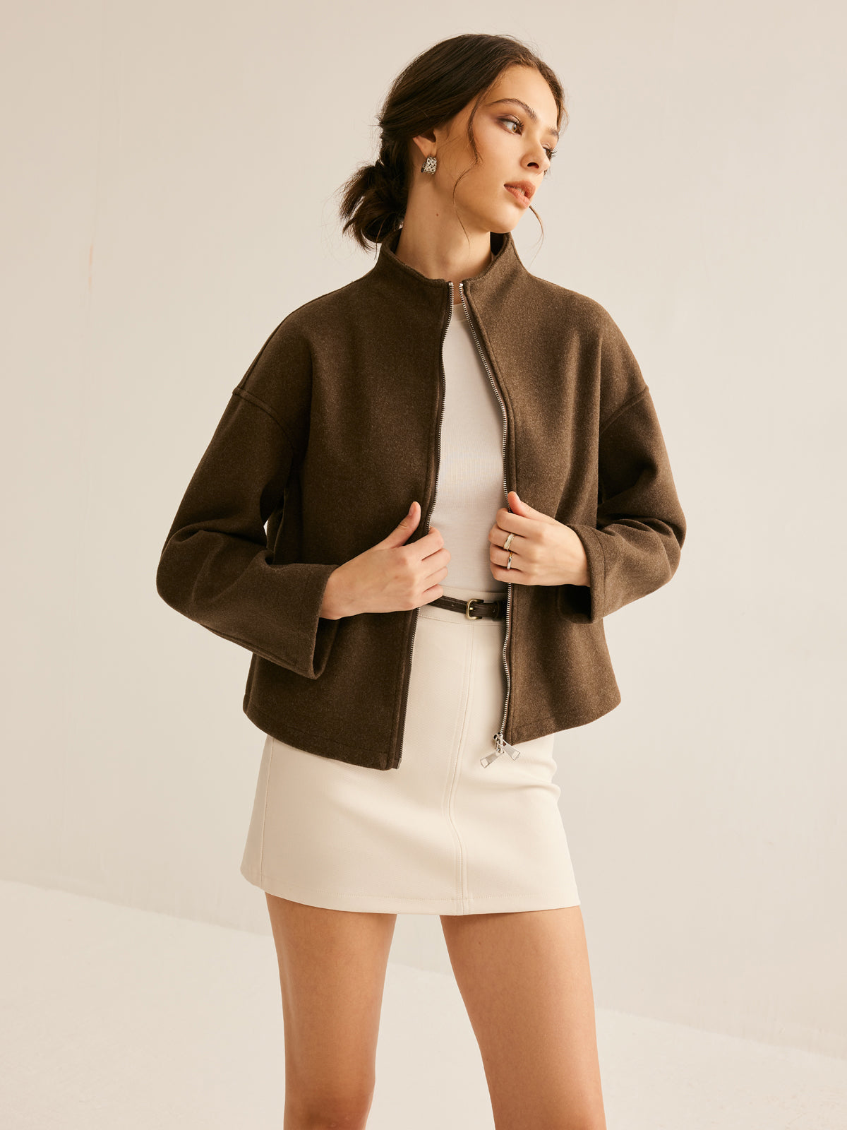 Bruine Damesjas Met Rits - Elena - Mode Vibes