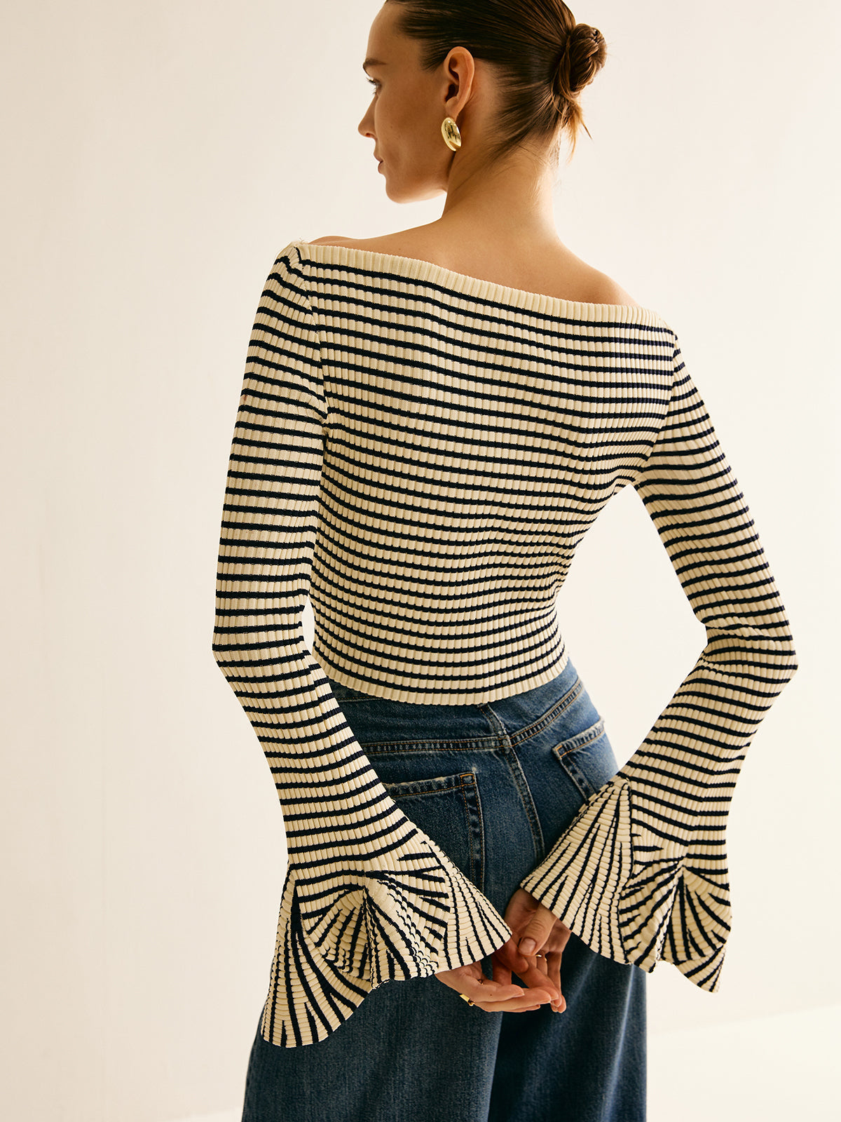 Dames Shirt Gestreept Cold Shoulder Stijl