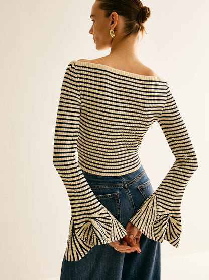 Dames Shirt Gestreept Cold Shoulder Stijl
