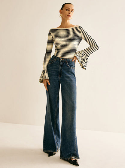 Dames Shirt Gestreept Cold Shoulder Stijl