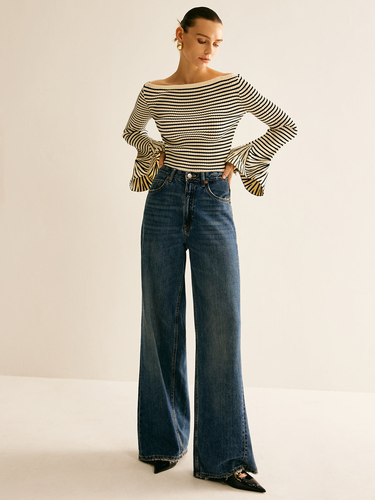 Dames Shirt Gestreept Cold Shoulder Stijl