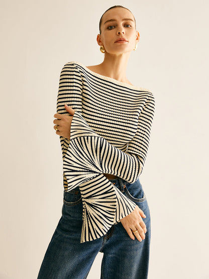 Dames Shirt Gestreept Cold Shoulder Stijl