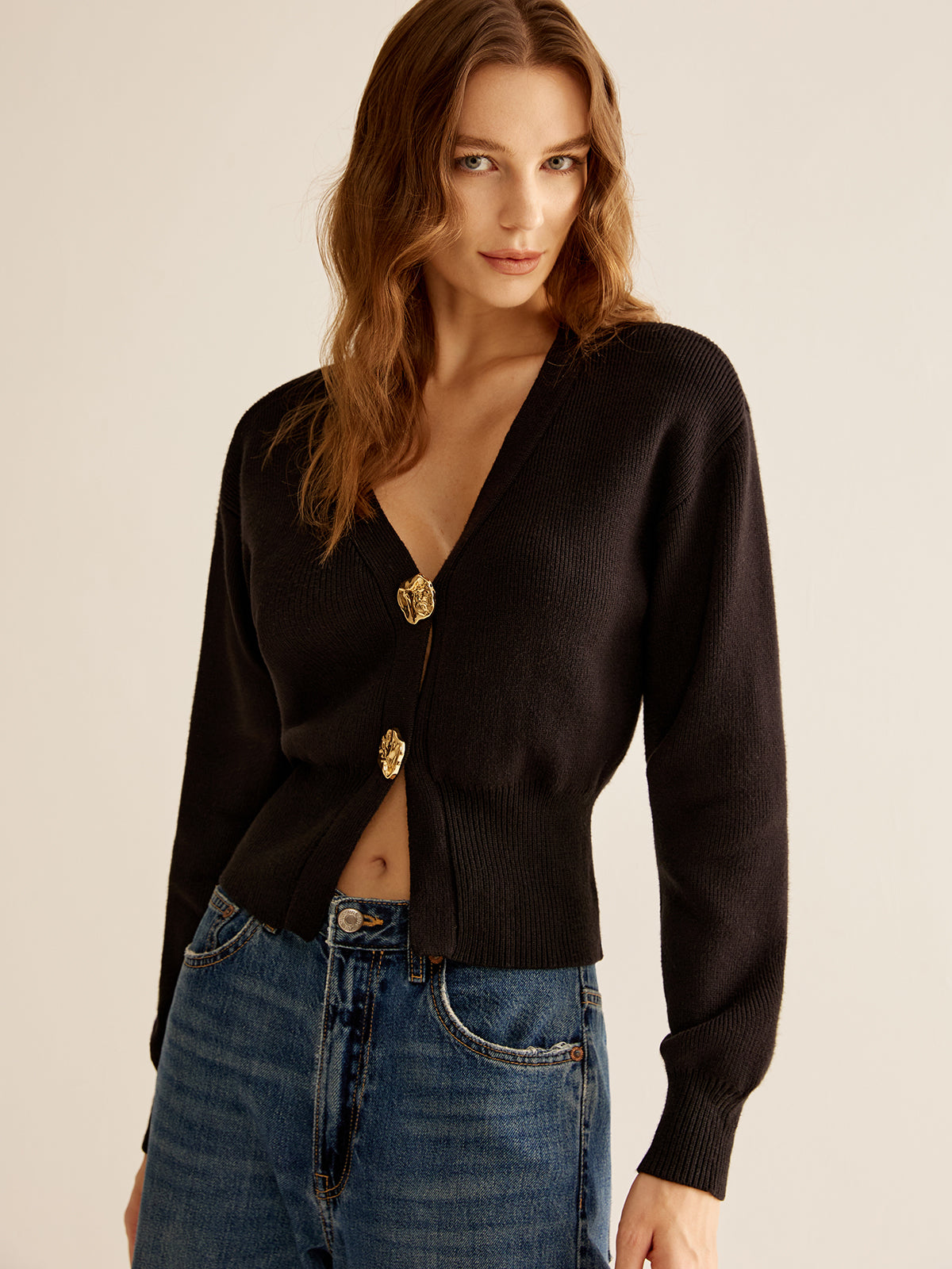 Dames Trui Zwart 2 Knopen Klassiek Design
