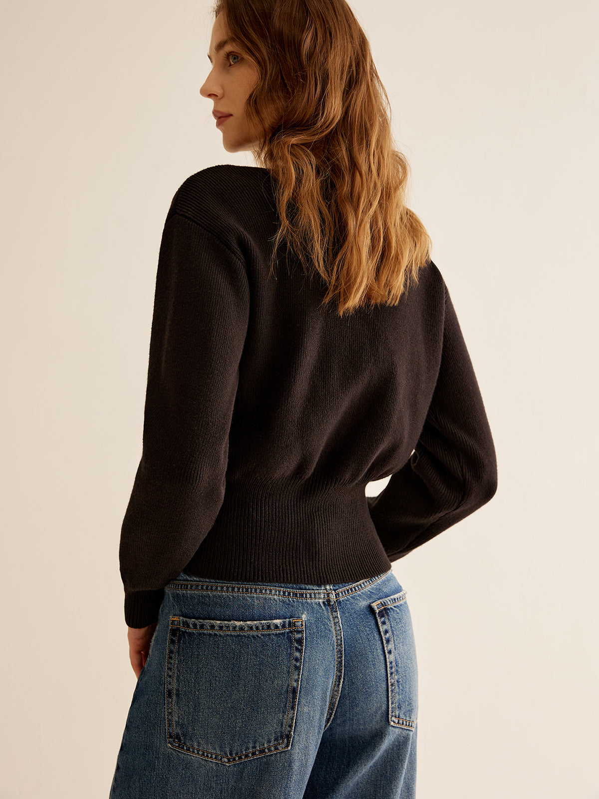 Dames Trui Zwart 2 Knopen Klassiek Design