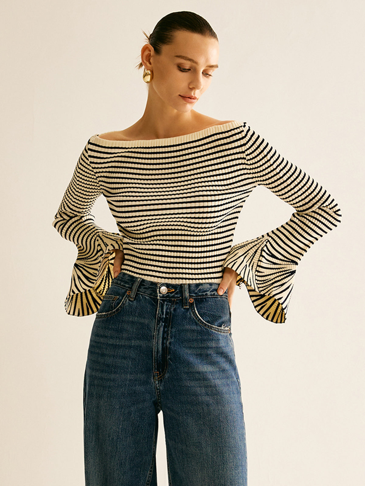 Dames Shirt Gestreept Cold Shoulder Stijl - Mode Vibes