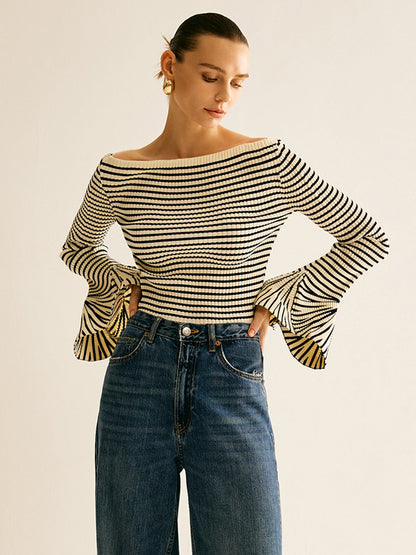 Dames Shirt Gestreept Cold Shoulder Stijl - Mode Vibes