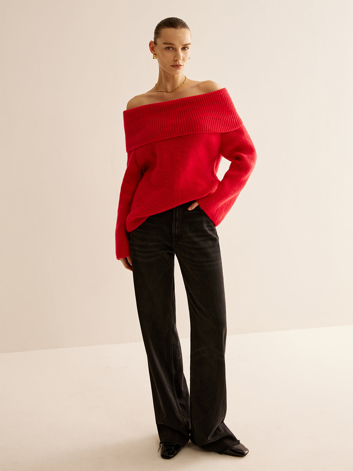 Rode Trui Off Shoulder voor Dames