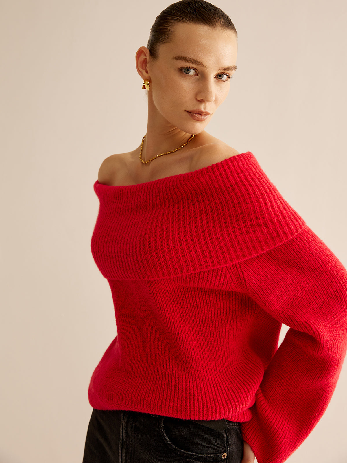 Rode Trui Off Shoulder voor Dames