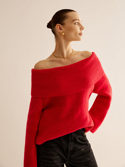 Rode Trui Off Shoulder voor Dames